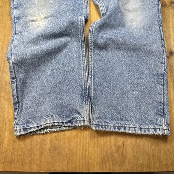 Vtg Carhartt Flannel Lined Jeans Mens 36x30 Light Blue Dungaree Work Distressed‎ - Picture 10 of 16